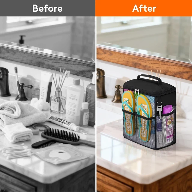 Alt view image 6 of 7 - Hanging Mesh Bathroom Organizer with Slipper Pockets