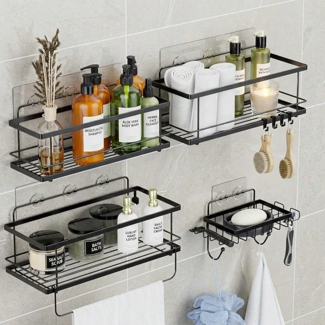 Alt view image 2 of 7 - for Bathroom Shelf & Kitchen Rack Storage, No Drilling, Waterproof Strong Stick-on Hooks Strips, Adhesive Shower Caddy Replacement