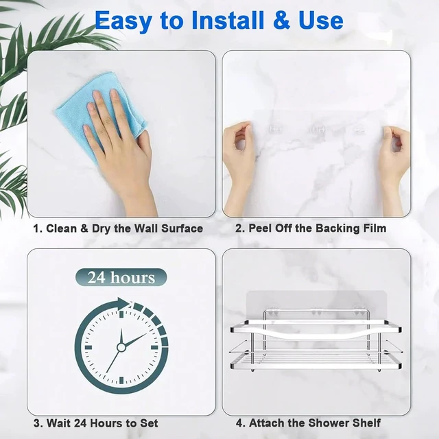 Alt view image 4 of 7 - for Bathroom Shelf & Kitchen Rack Storage, No Drilling, Waterproof Strong Stick-on Hooks Strips, Adhesive Shower Caddy Replacement