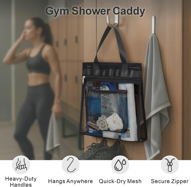 Alt view image 2 of 7 - Portable Mesh Shower Caddy with Zipper - Travel Gym Bag