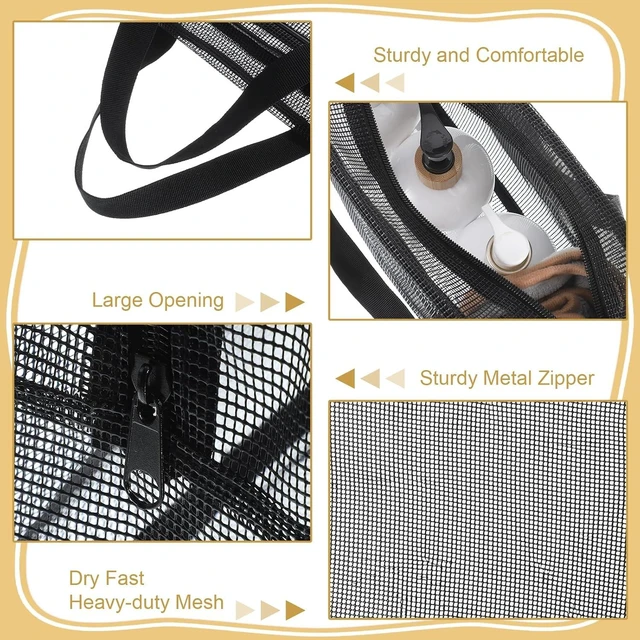 Alt view image 3 of 7 - Quick Dry Large Capacity Shower Caddy for Gym Travel Camping Swimming, Portable Mesh Toiletry Organizer Bag with Zipper