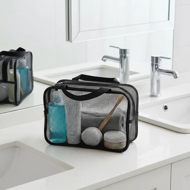 Alt view image 4 of 7 - Quick Dry Large Capacity Shower Caddy for Gym Travel Camping Swimming, Portable Mesh Toiletry Organizer Bag with Zipper