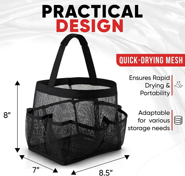 Alt view image 4 of 7 - Gym & Dorm Essentials, Portable Mesh Shower Caddy - Collapsible 9-Pocket Bathroom Organizer Tote Bag for Travel