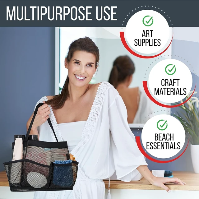Alt view image 5 of 7 - Gym & Dorm Essentials, Portable Mesh Shower Caddy - Collapsible 9-Pocket Bathroom Organizer Tote Bag for Travel