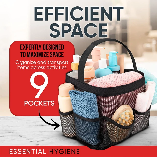 Alt view image 6 of 7 - Gym & Dorm Essentials, Portable Mesh Shower Caddy - Collapsible 9-Pocket Bathroom Organizer Tote Bag for Travel