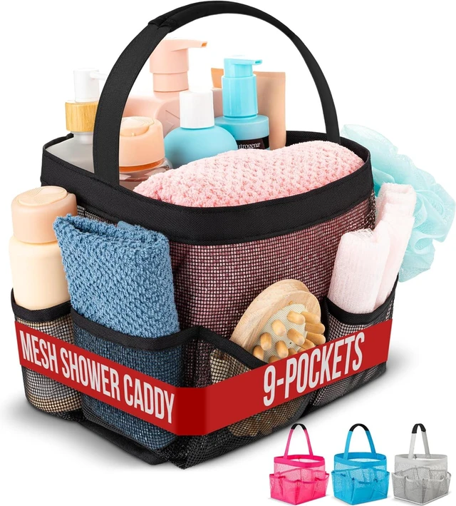 Main image of Gym & Dorm Essentials, Portable Mesh Shower Caddy - Collapsible 9-Pocket Bathroom Organizer Tote Bag for Travel