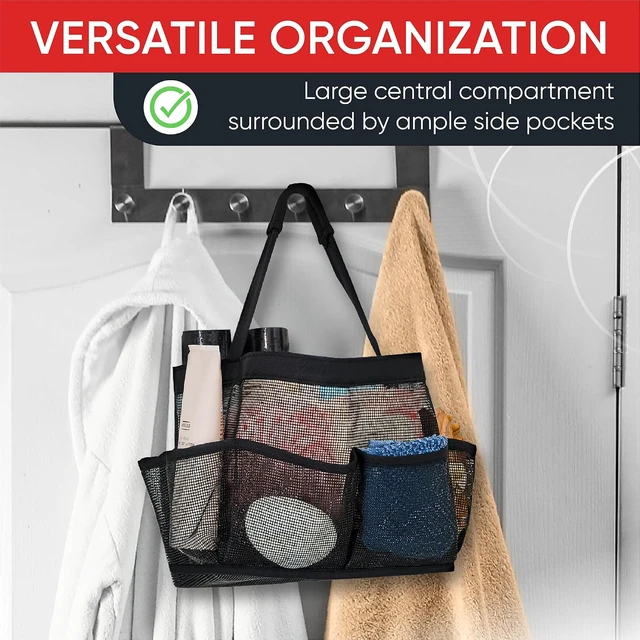 Alt view image 7 of 7 - Gym & Dorm Essentials, Portable Mesh Shower Caddy - Collapsible 9-Pocket Bathroom Organizer Tote Bag for Travel