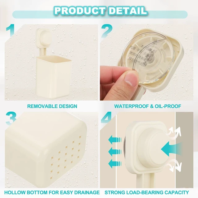 Alt view image 3 of 7 - Toothpaste and Razors, Holds Toothbrushes, Wall Mounted Suction Cup Shower Caddy Organizer for Bathroom & Kitchen