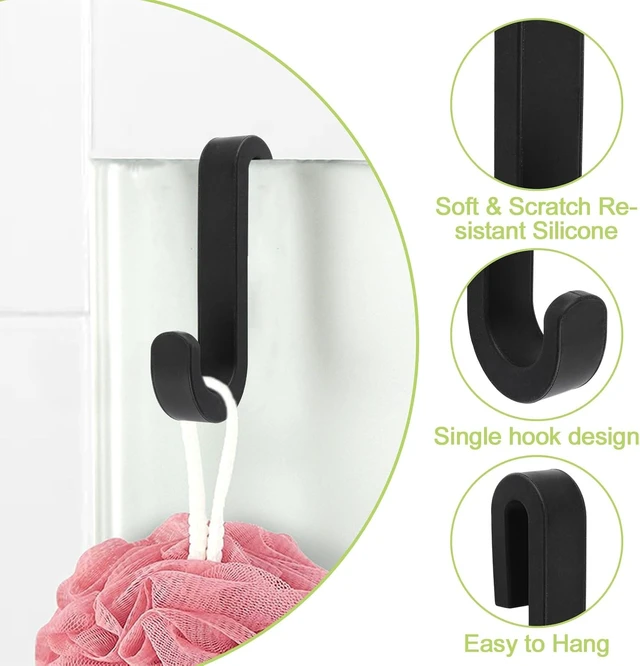 Alt view image 4 of 7 - No Drill Over Door Towel Hooks Silicone Frameless Glass Shower Caddy Hangers for Bathroom Kitchen