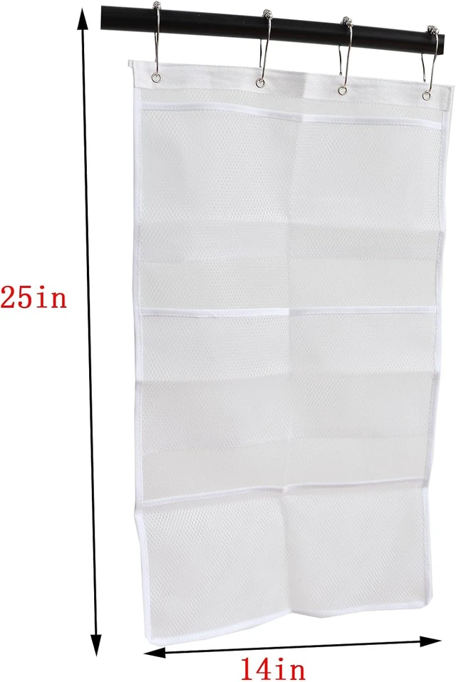 Alt view image 2 of 4 - Door or Wardrobe Mountable, Quick-Dry Hanging Shower Caddy for Shampoo and Soap, 2-Pack Nylon Mesh Bathroom Toiletry Organizer with 6 Pockets & Hooks