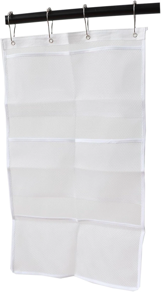Alt view image 4 of 4 - Door or Wardrobe Mountable, Quick-Dry Hanging Shower Caddy for Shampoo and Soap, 2-Pack Nylon Mesh Bathroom Toiletry Organizer with 6 Pockets & Hooks