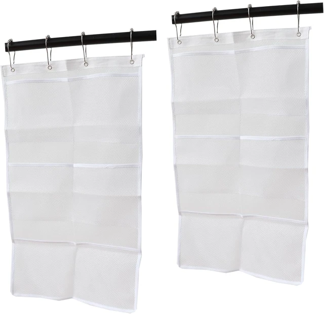 Alt view image 3 of 4 - Door or Wardrobe Mountable, Quick-Dry Hanging Shower Caddy for Shampoo and Soap, 2-Pack Nylon Mesh Bathroom Toiletry Organizer with 6 Pockets & Hooks