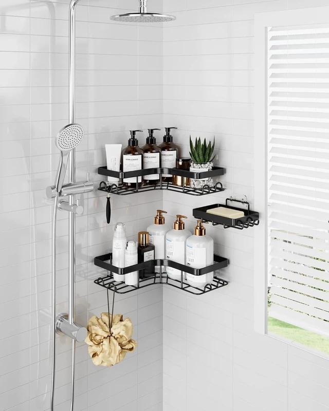 Alt view image 3 of 7 - Soap Holder & Hooks, Corner Shower Caddy