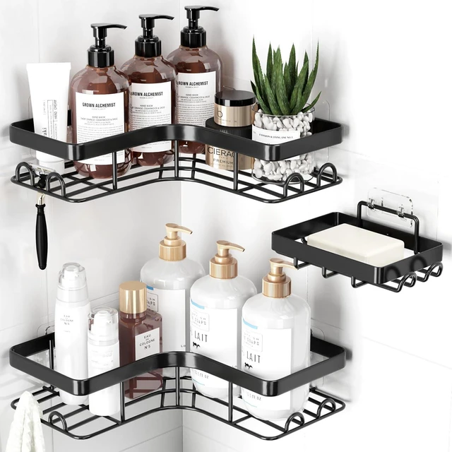 Main image of Soap Holder & Hooks, Corner Shower Caddy
