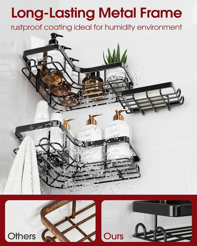 Alt view image 5 of 7 - Soap Holder & Hooks, Corner Shower Caddy