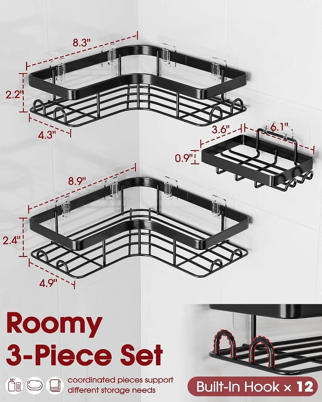 Alt view image 4 of 7 - Soap Holder & Hooks, Corner Shower Caddy