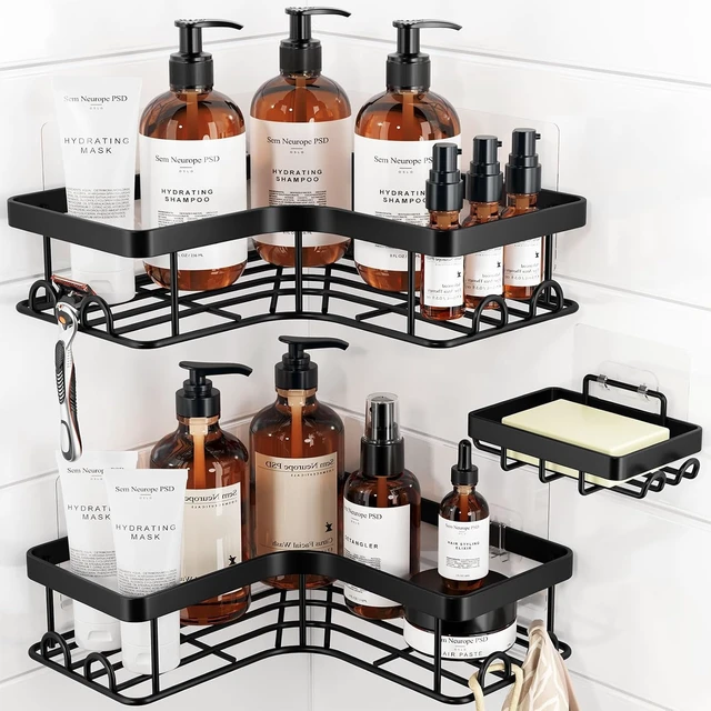 Alt view image 2 of 7 - Soap Holder & Hooks, Corner Shower Caddy