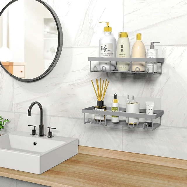 Alt view image 7 of 7 - RV & Apartment Essentials, Farmhouse Style Organizer for Home, Black Wall Mounted Storage Basket Shelf, Adhesive Bathroom Shower Caddy Rack