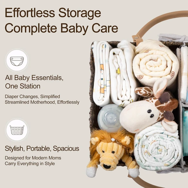 Alt view image 4 of 7 - Waterproof Nursery Basket for Baby Shower Gifts & Car Storage, Large Portable Scalloped Plastic Wicker Diaper Caddy Organizer with Divider