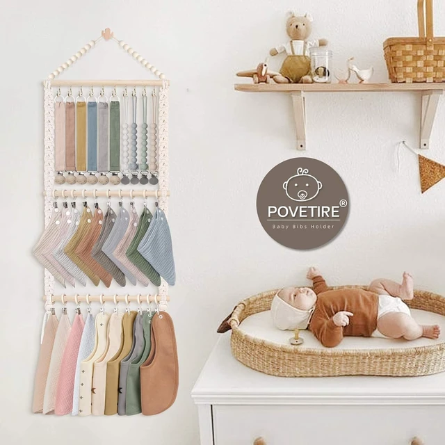 Alt view image 2 of 7 - Infant Pacifier Retainer Bib & Burp Cloth Storage Organizer