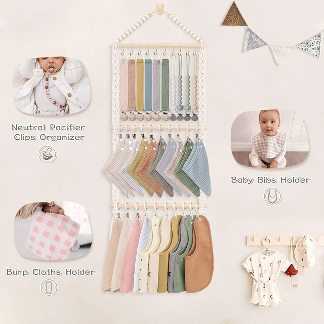 Alt view image 5 of 7 - Infant Pacifier Retainer Bib & Burp Cloth Storage Organizer
