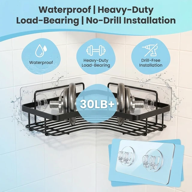 Alt view image 4 of 7 - Adhesive Shower Caddy Hooks No Drill Wall Mount Organizer for Bathroom & Kitchen Storage Rack Replacement Stickers