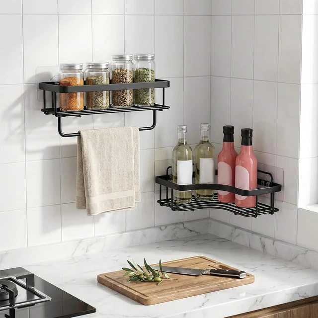 Alt view image 5 of 7 - Adhesive Shower Caddy Hooks No Drill Wall Mount Organizer for Bathroom & Kitchen Storage Rack Replacement Stickers