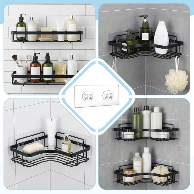 Alt view image 6 of 7 - Adhesive Shower Caddy Hooks No Drill Wall Mount Organizer for Bathroom & Kitchen Storage Rack Replacement Stickers