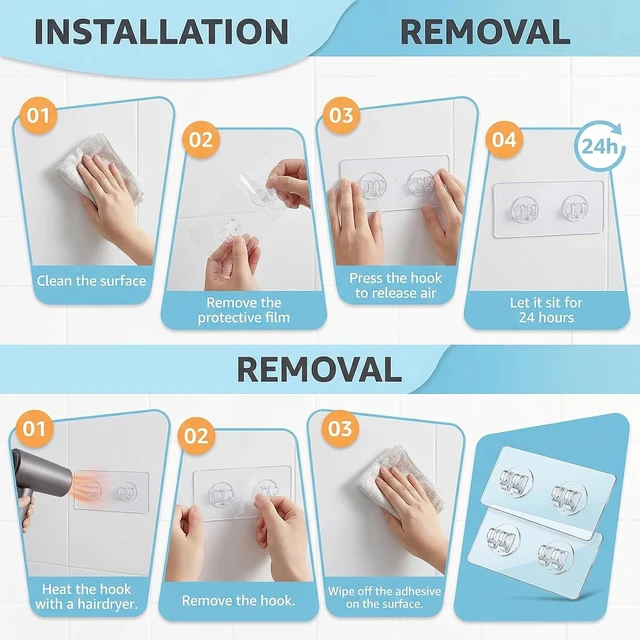 Alt view image 7 of 7 - Adhesive Shower Caddy Hooks No Drill Wall Mount Organizer for Bathroom & Kitchen Storage Rack Replacement Stickers
