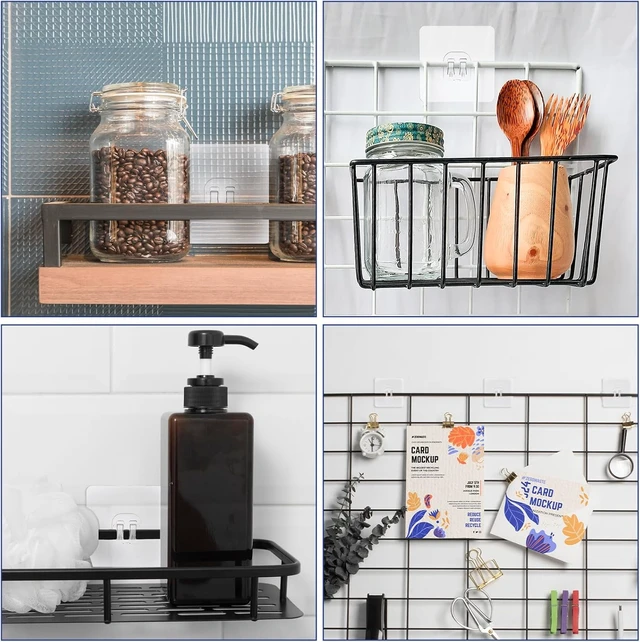 Alt view image 6 of 7 - No Drill Adhesive Shower Caddy Hooks Strong Transparent Sticky Strips for Bathroom Kitchen Shelf Organizer Racks Replacement