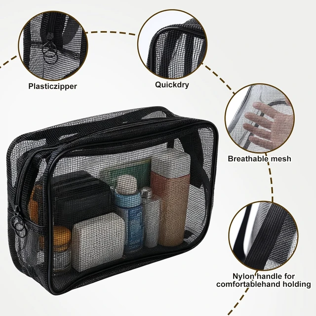 Alt view image 4 of 6 - Portable Mesh Bathroom Organizer Bag for Unisex Toiletries