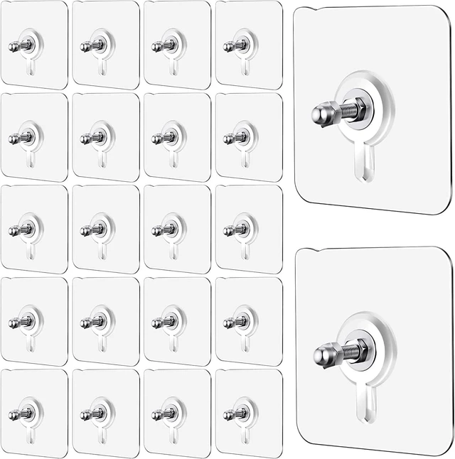 Main image of Strong Transparent Wall Hooks, No-Drill Waterproof Adhesive Mounting Pads for Bathroom Shelves & Racks