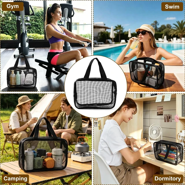 Alt view image 6 of 6 - Portable Mesh Bathroom Organizer Bag for Unisex Toiletries