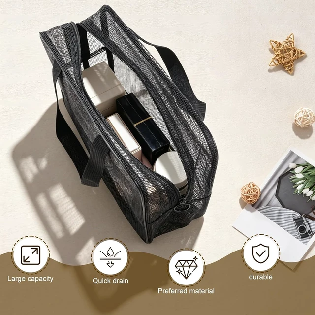 Alt view image 2 of 6 - Portable Mesh Bathroom Organizer Bag for Unisex Toiletries