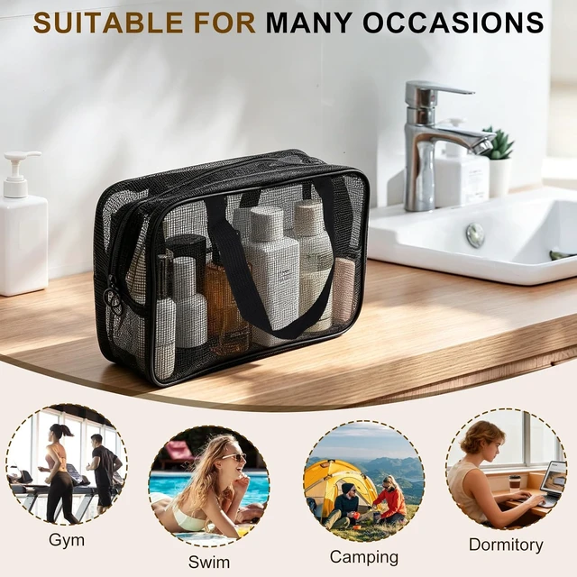 Alt view image 3 of 6 - Portable Mesh Bathroom Organizer Bag for Unisex Toiletries