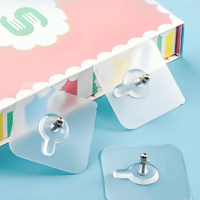 Alt view image 5 of 7 - Strong Transparent Wall Hooks, No-Drill Waterproof Adhesive Mounting Pads for Bathroom Shelves & Racks