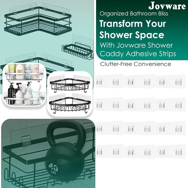 Alt view image 2 of 7 - Transparent Bathroom Storage Organizer Stickers, Adhesive Shower Caddy Replacement Strips with Hooks