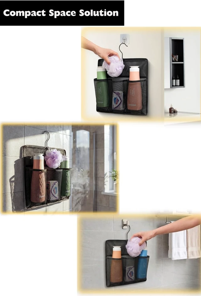 Alt view image 7 of 7 - Gym & Travel, Dorm, Portable Organizer for RV, Quick Dry Bathroom Storage Bag for Toiletries, Mesh Shower Caddy with Rotating Metal Hanger