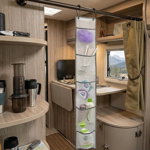 Alt view image 7 of 7 - Bathroom Closet Pantry Organizer, Hanging Shower Caddy with Mesh Pockets