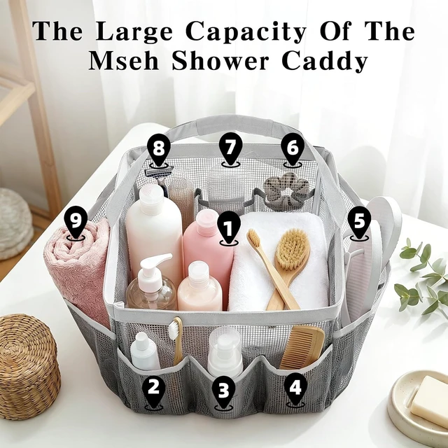 Alt view image 3 of 7 - Beach & Camping, Gym, Large Capacity Toiletry Organizer with Handle for Dorm, Hanging Mesh Shower Basket