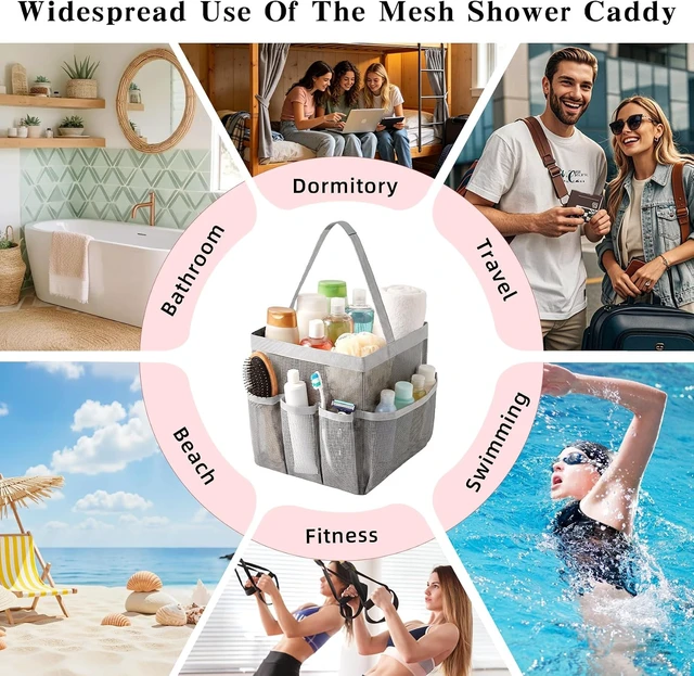 Alt view image 7 of 7 - Beach & Camping, Gym, Large Capacity Toiletry Organizer with Handle for Dorm, Hanging Mesh Shower Basket