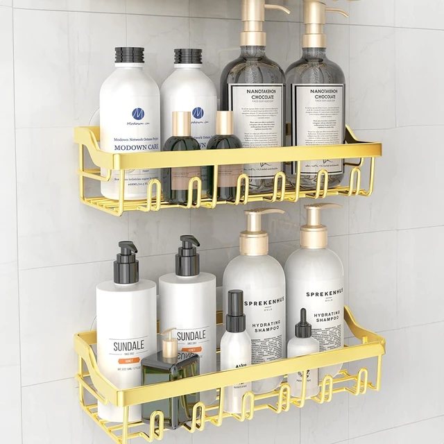 Main image of Rustproof Wall Mounted Bathroom Shelves with Adhesive Mounting for Home Storage, Stainless Steel Shower Organizer Set