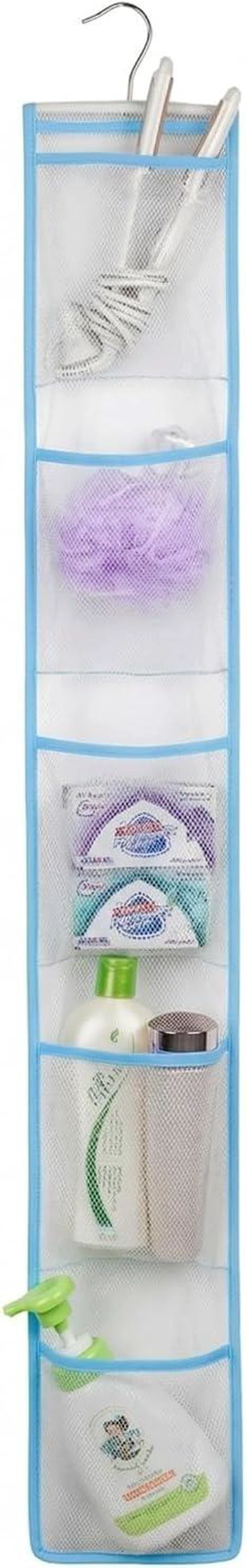 Alt view image 2 of 7 - Mesh Hanging Shower Caddy with Storage Pockets for Bathroom Closet Pantry Organization