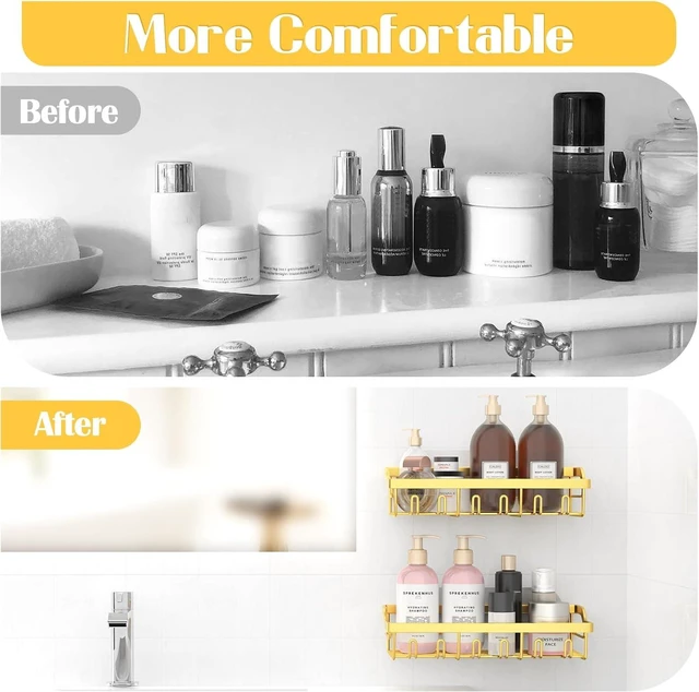 Alt view image 5 of 5 - Rustproof Wall Mounted Bathroom Shelves with Adhesive Mounting for Home Storage, Stainless Steel Shower Organizer Set