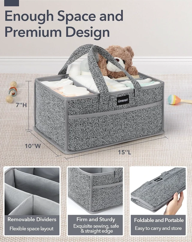 Alt view image 5 of 7 - Ideal Baby Shower Gift & Travel Accessory, Portable Diaper Caddy Organizer with Handle - Large Nursery Storage Basket for Newborn Essentials