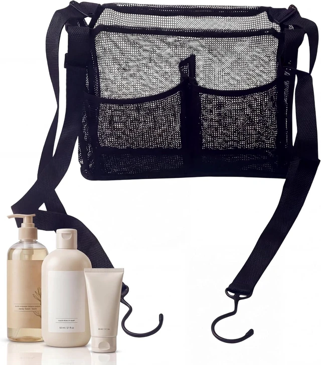 Main image of Dorm Bathroom Shower Organizer Mesh Bag with Hanging Hooks