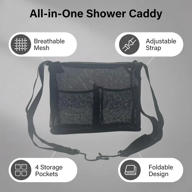 Alt view image 3 of 5 - Dorm Bathroom Shower Organizer Mesh Bag with Hanging Hooks