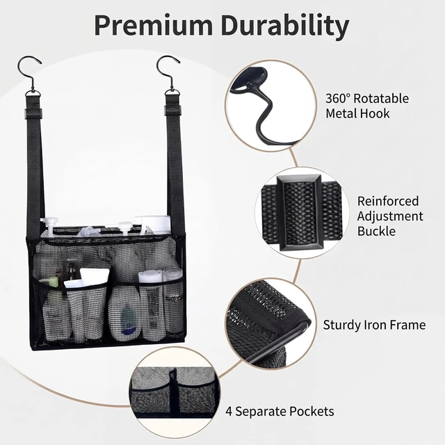 Alt view image 4 of 5 - Dorm Bathroom Shower Organizer Mesh Bag with Hanging Hooks