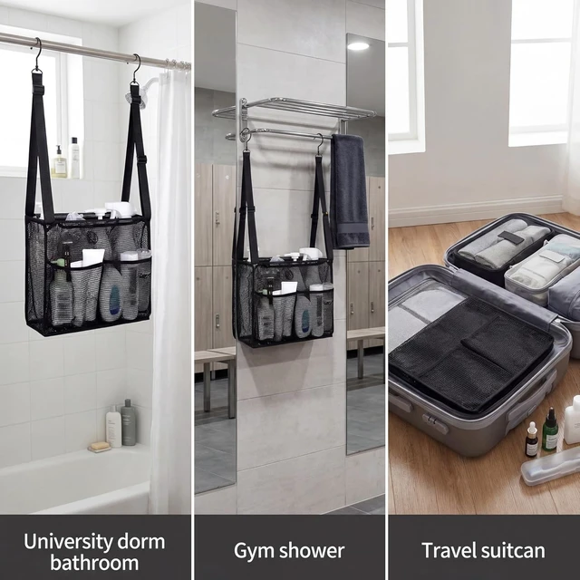 Alt view image 5 of 5 - Dorm Bathroom Shower Organizer Mesh Bag with Hanging Hooks