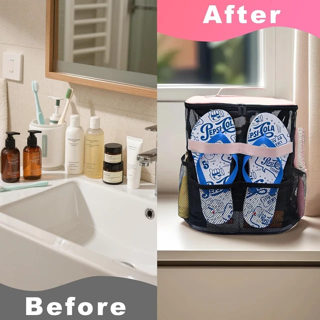 Alt view image 6 of 7 - Travel & Summer Camp, Gym, Quick-Dry College Dorm Toiletry Organizer for Women, Mesh Shower Caddy with Built-In Hook